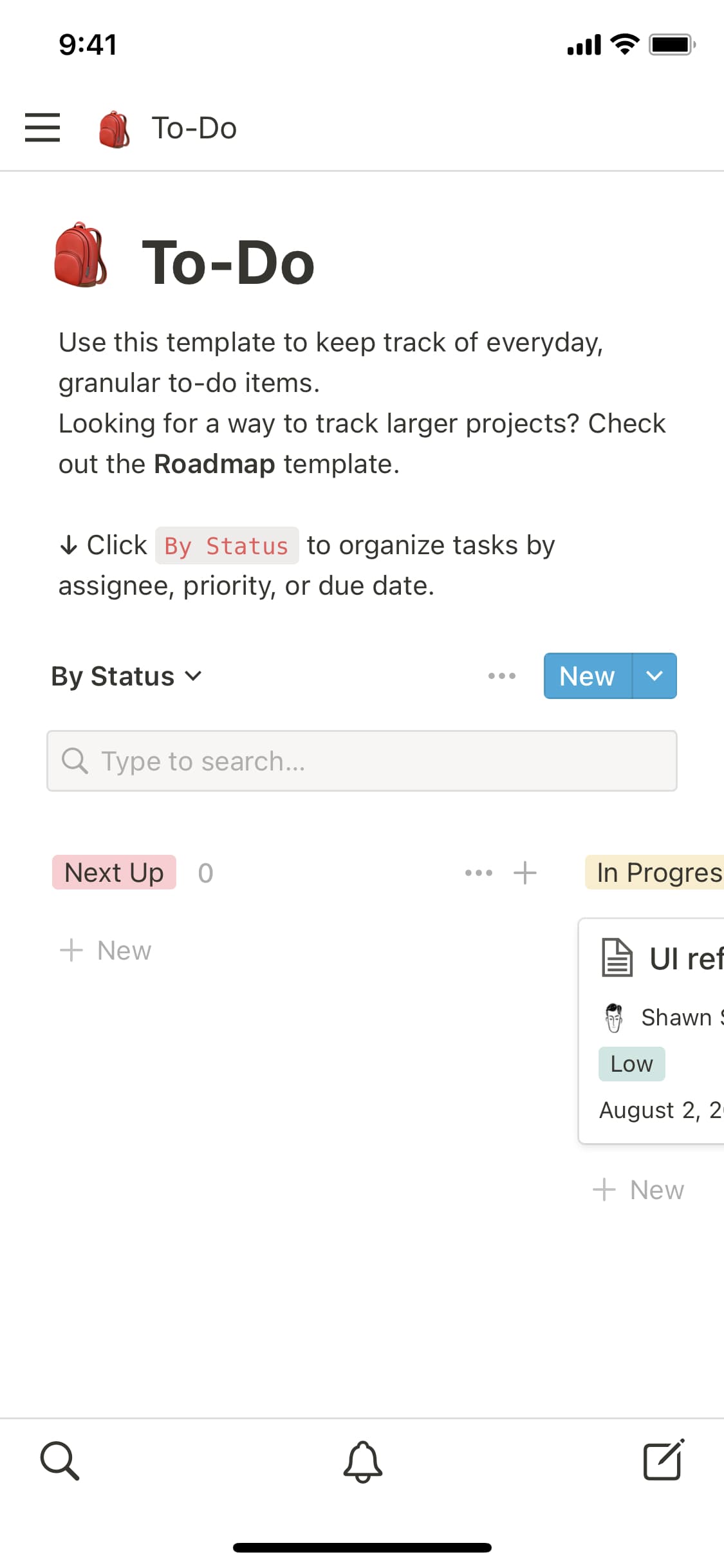 A screenshot of Notion's mobile app
