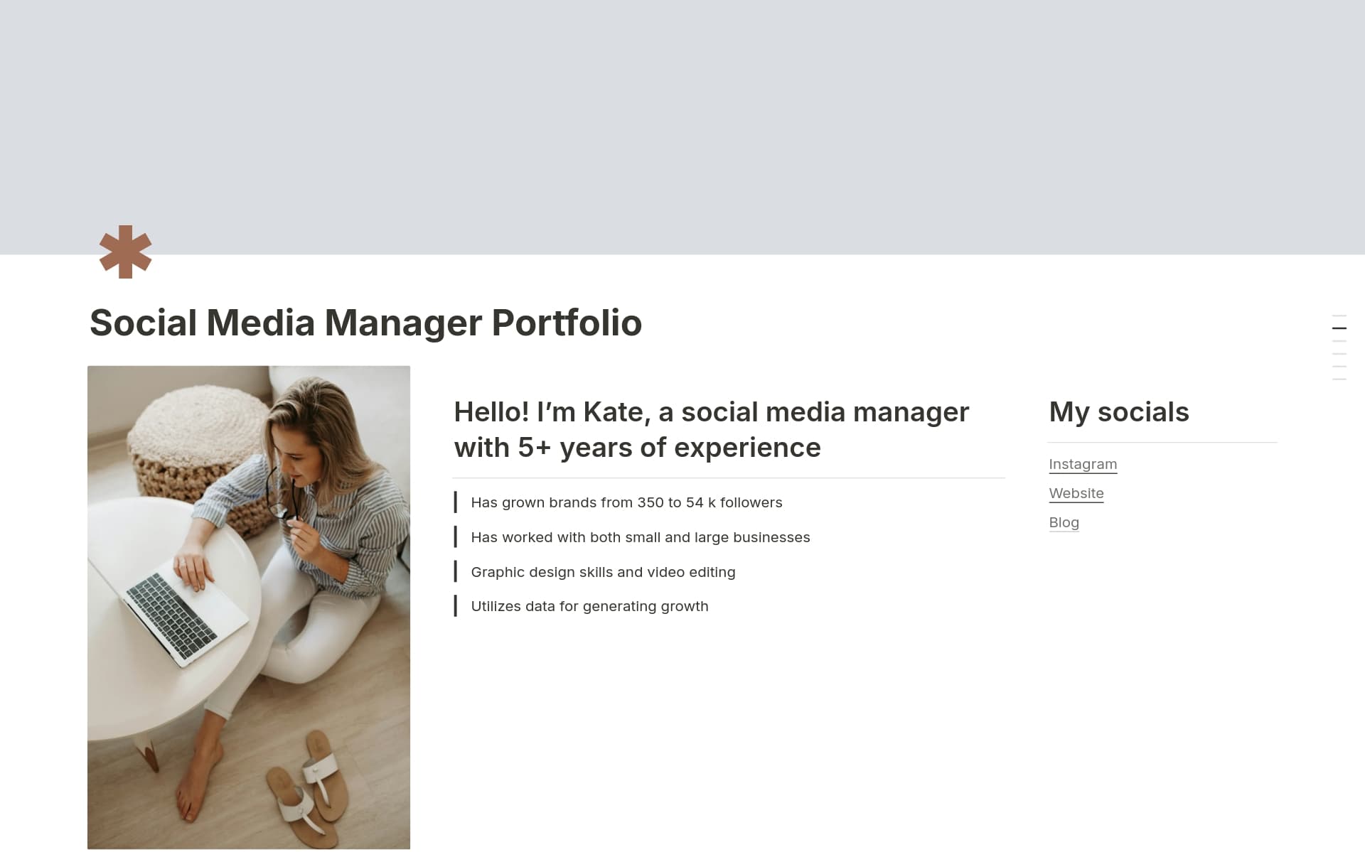 A template preview for Social Media Manager Portfolio