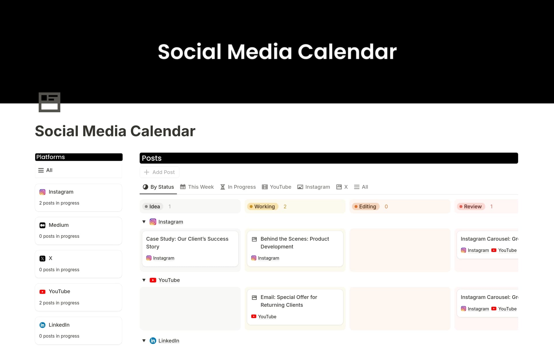A template preview for Social Media Calendar
