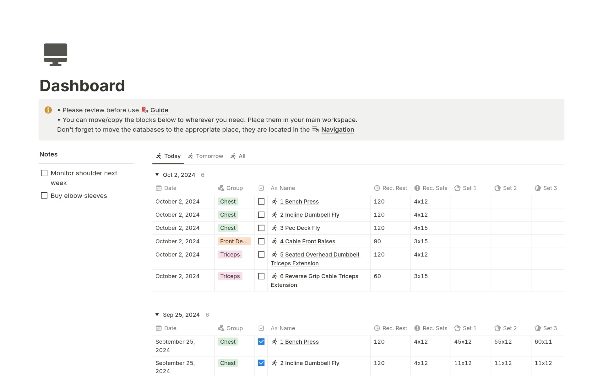 A template preview for Mobile Workout Tracker