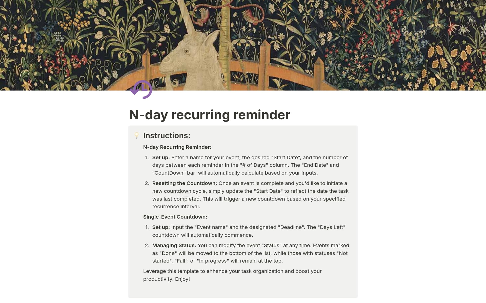 Reminder Task Examples N-day Recurring Reminder Template | Notion Marketplace