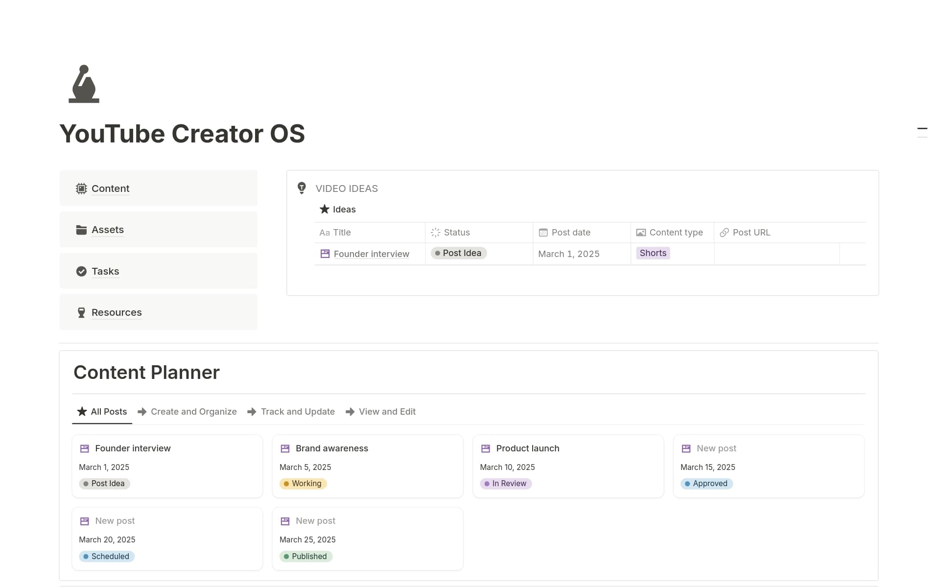 A template preview for YouTube Creator OS