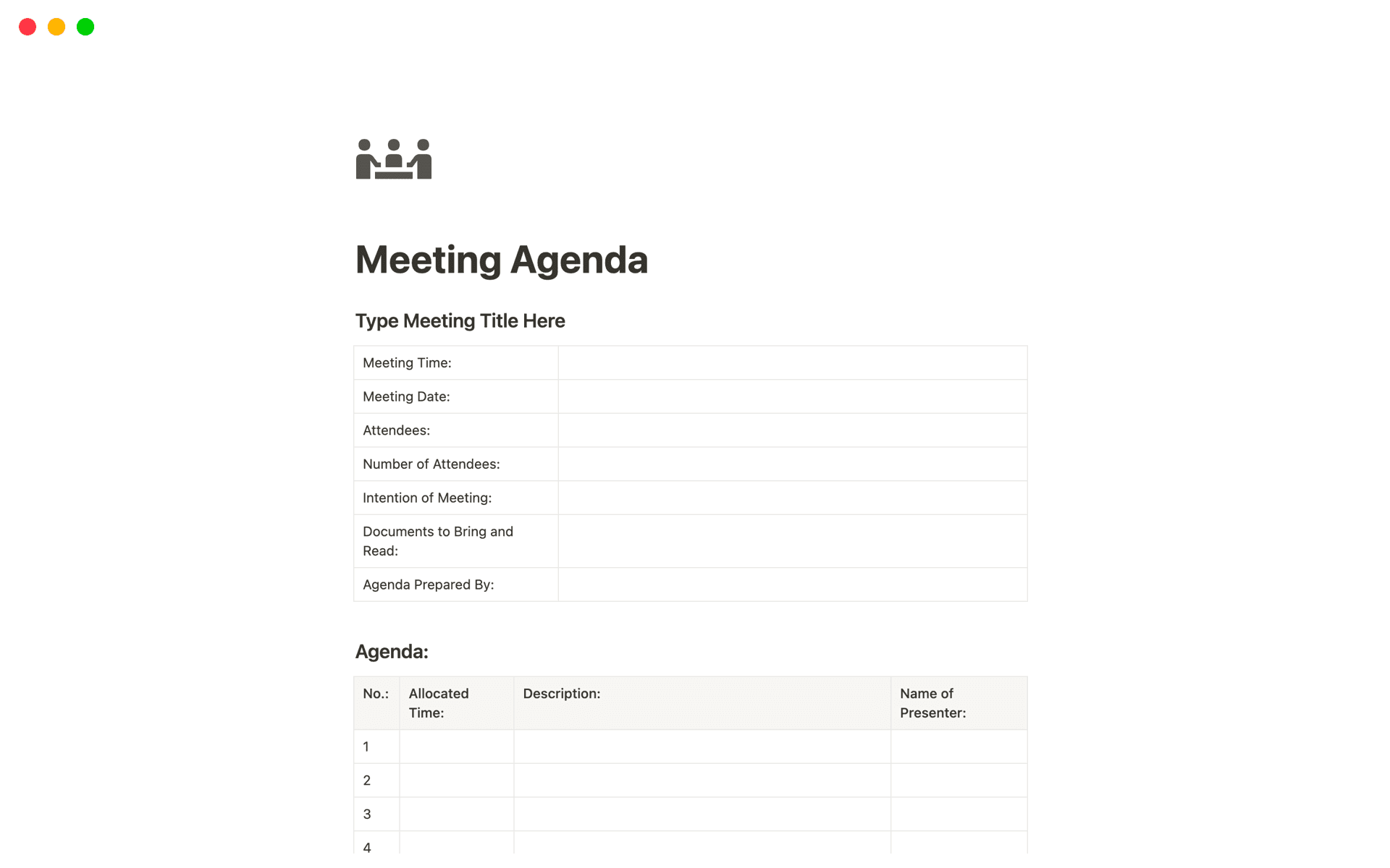 Create a simple meeting agenda in Notion.