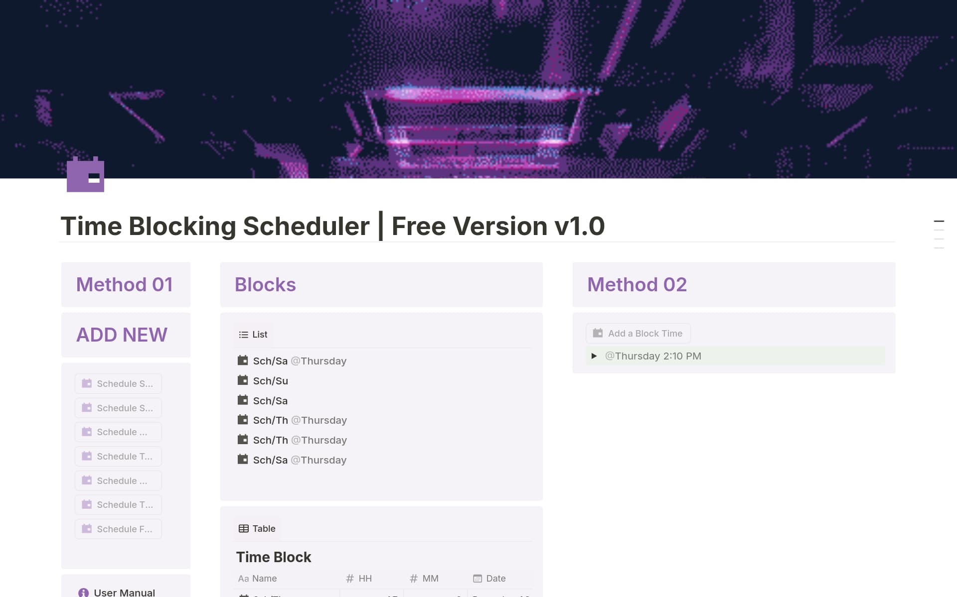 Time Blocking Scheduler v1.00 Template Notion Marketplace