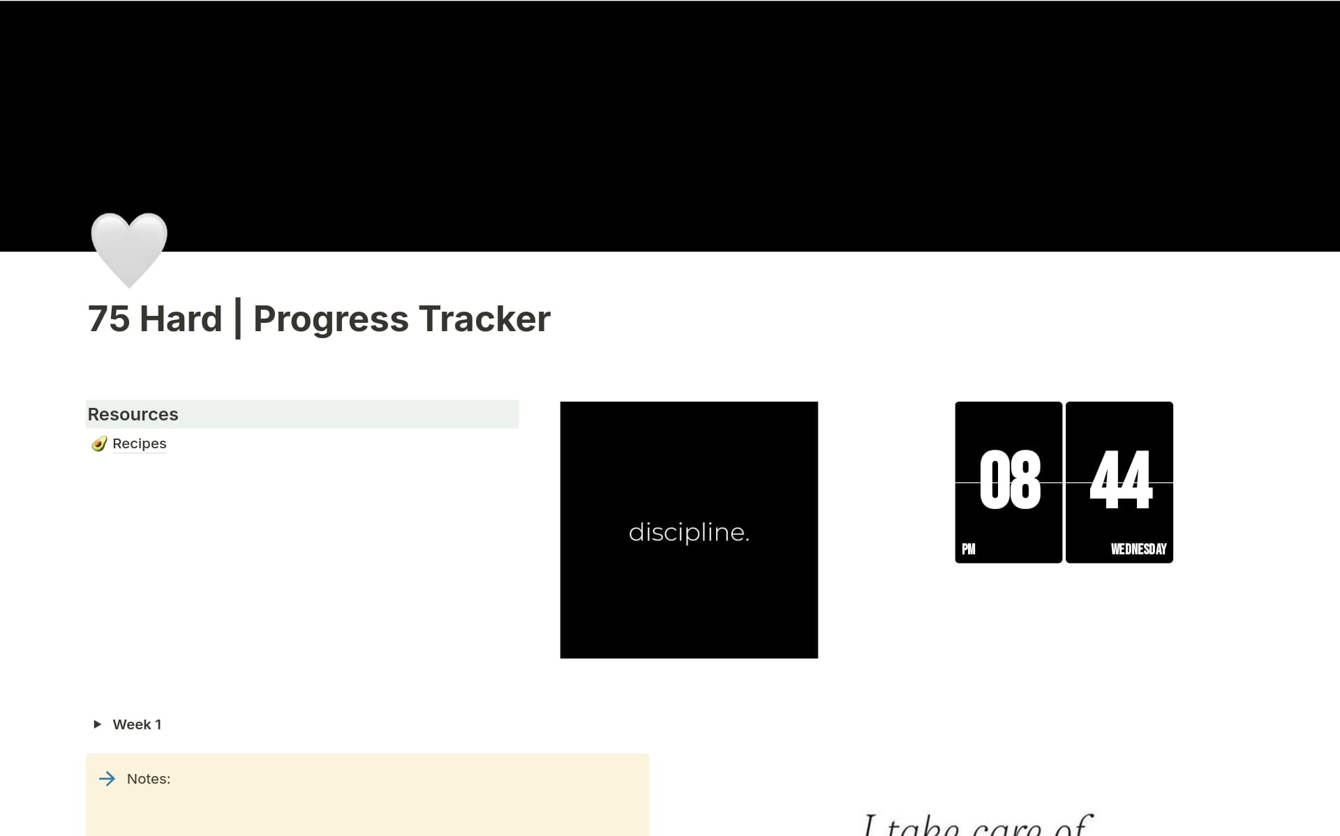 A template preview for 75 Hard | Progress Tracker