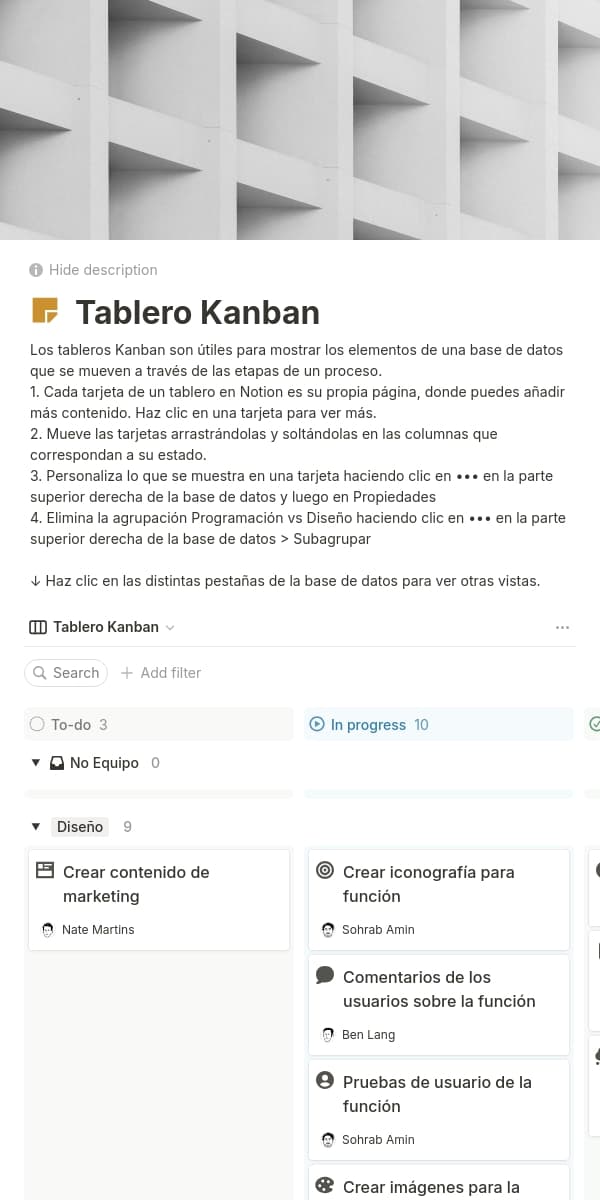 Una captura de pantalla de la aplicación móvil de Notion