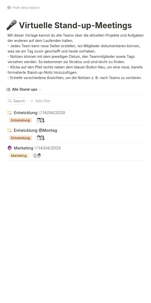 Screenshot der mobilen Notion-App
