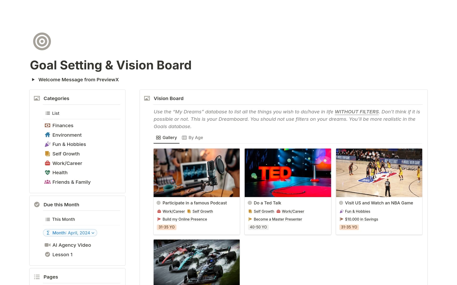 A template preview for Goal Setting & Vision Board