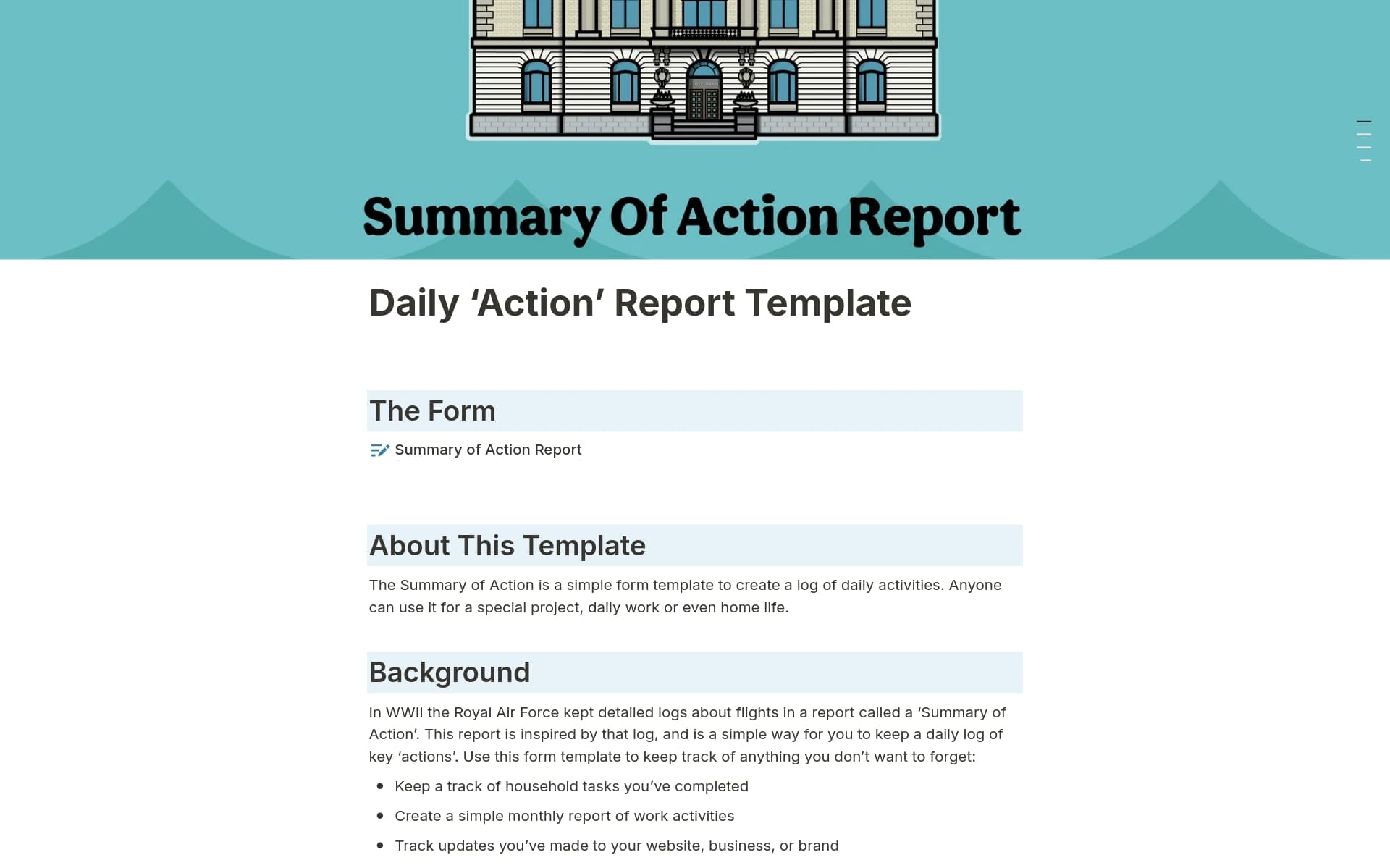 Daily ‘Action Report' Template by Maptacular | Notion Marketplace