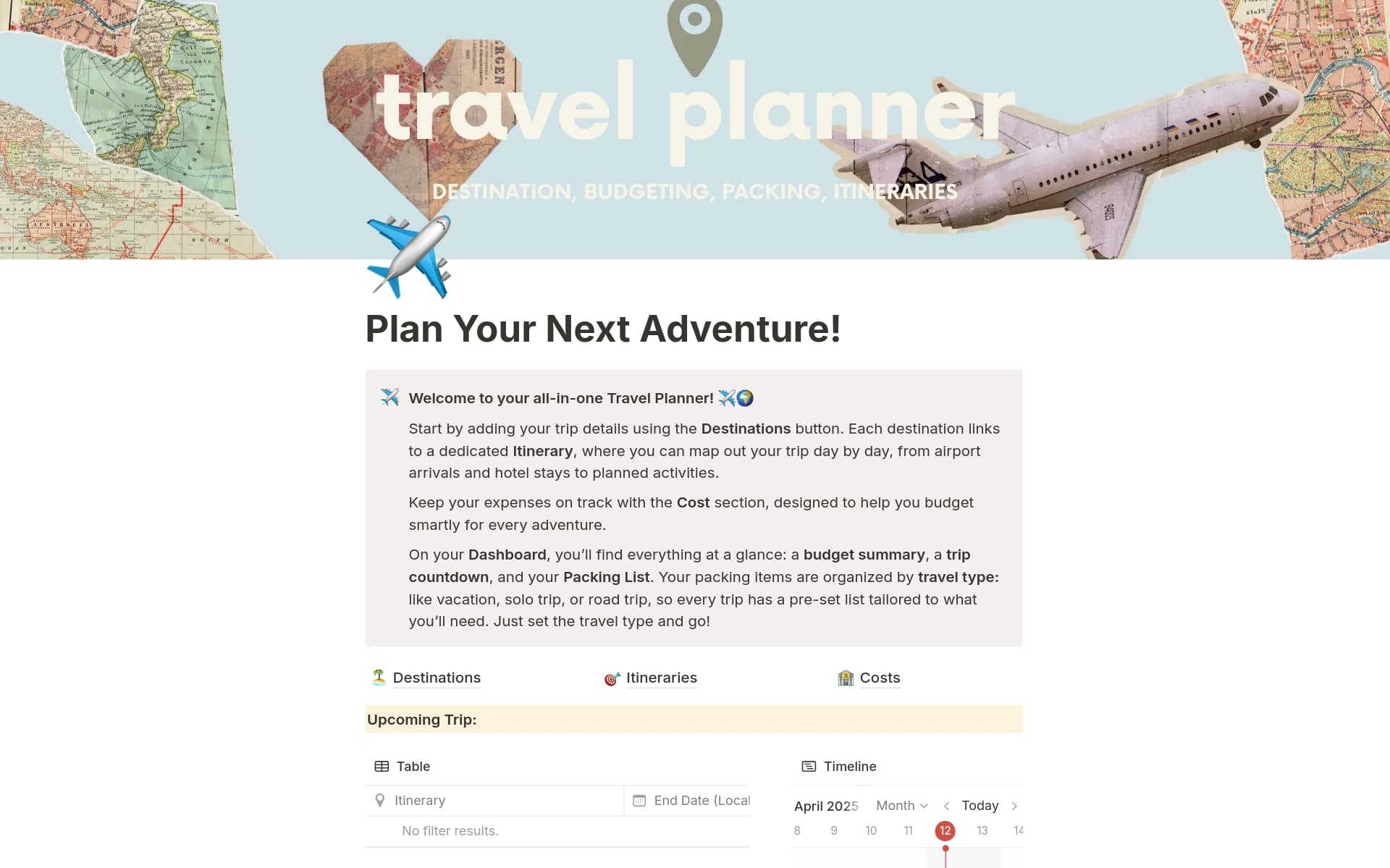 A template preview for Plan Your Next Adventure!