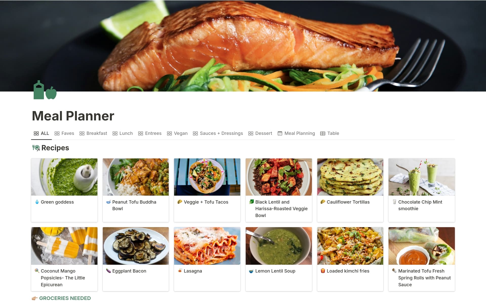 A template preview for Meal Planner