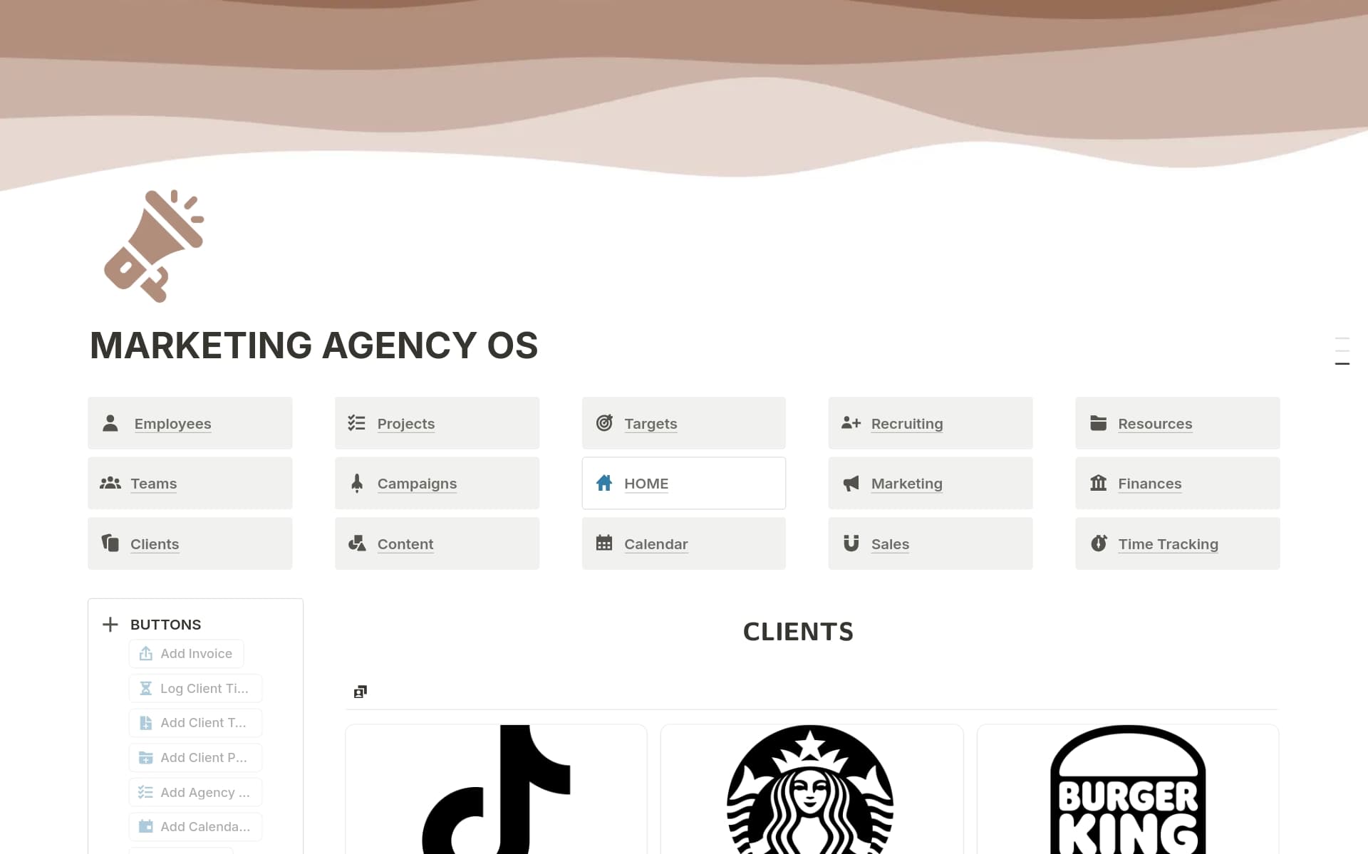 A template preview for Marketing Agency OS