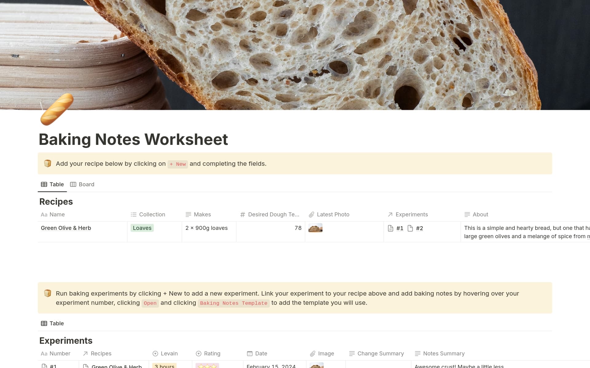 A template preview for Baking Notes Worksheet