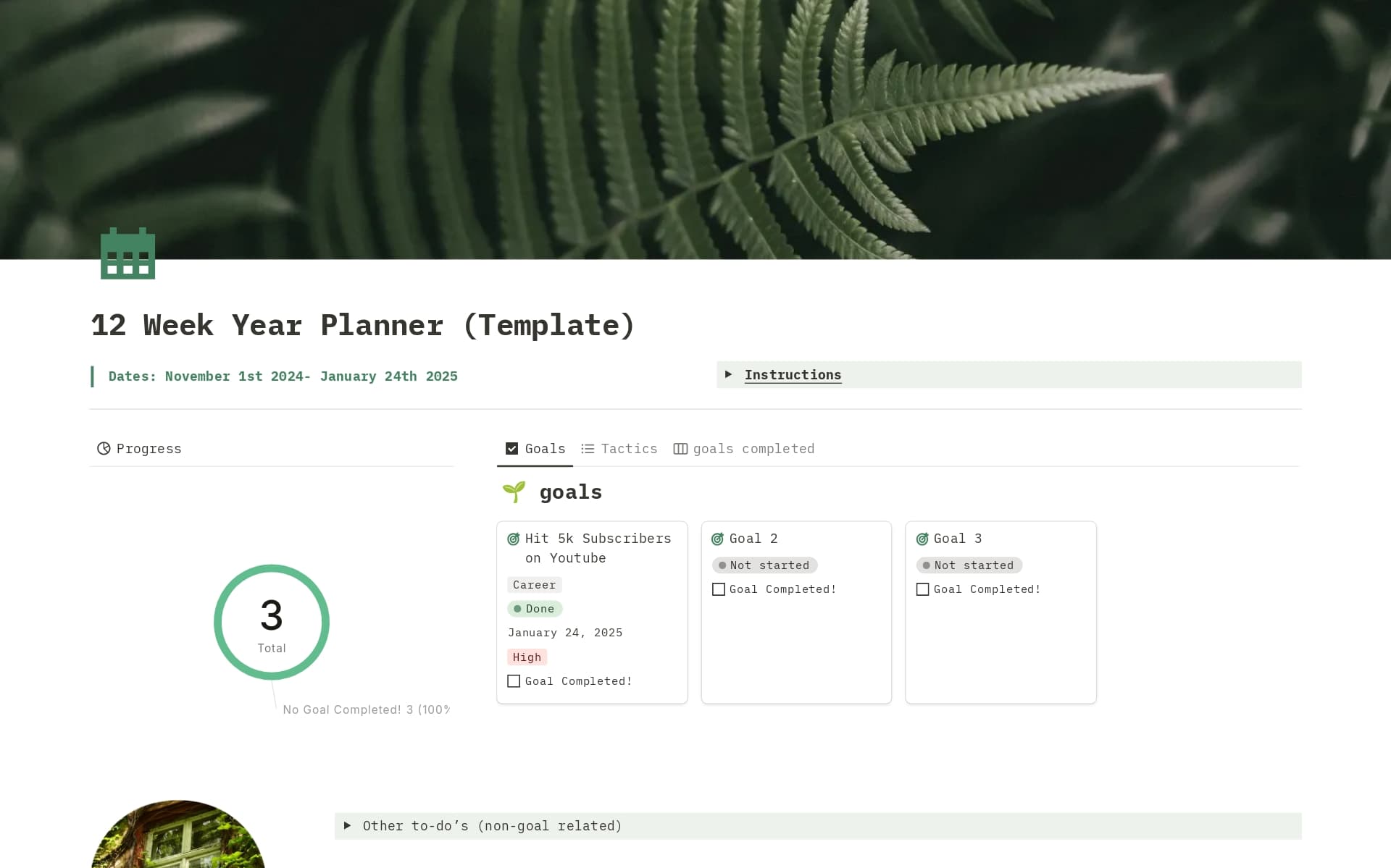 A template preview for 12 Week Year Planner