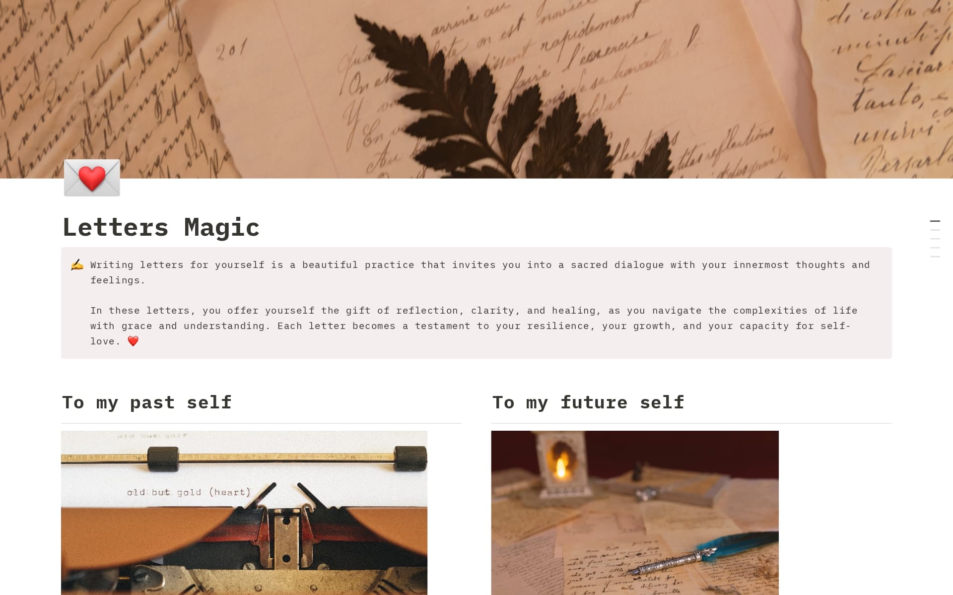 A template preview for 💌 Letters Magic: Write Letters for Self-Discovery