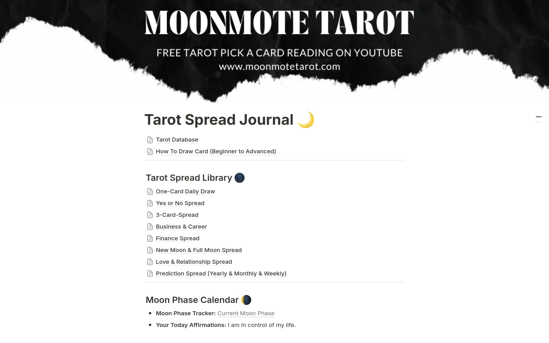 A template preview for Tarot Spread Journal
