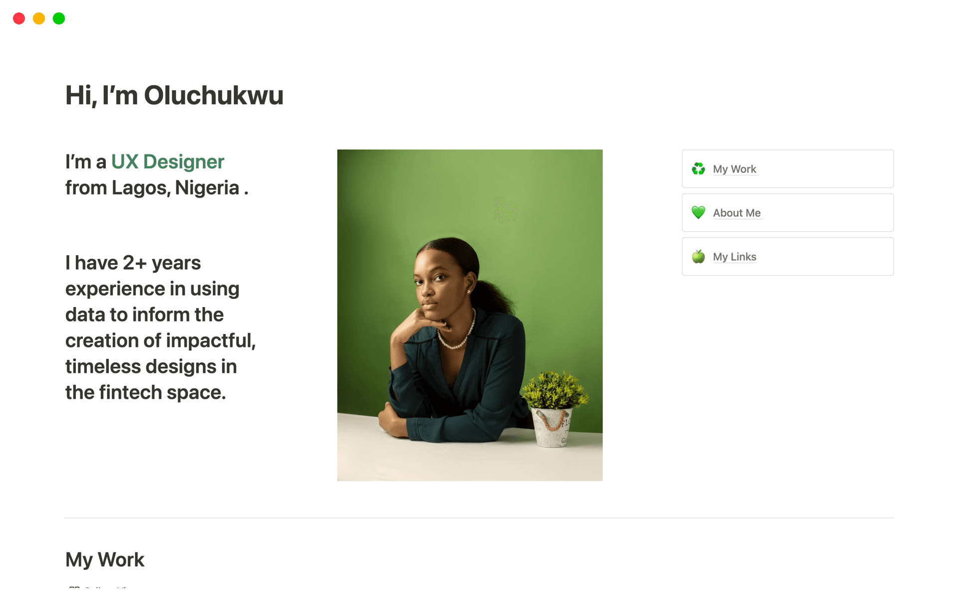 A template preview for UX Portfolio