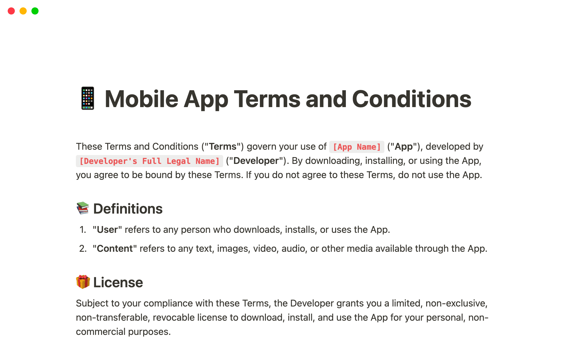Mobile App Terms and Conditions Template | Notion Marketplace
