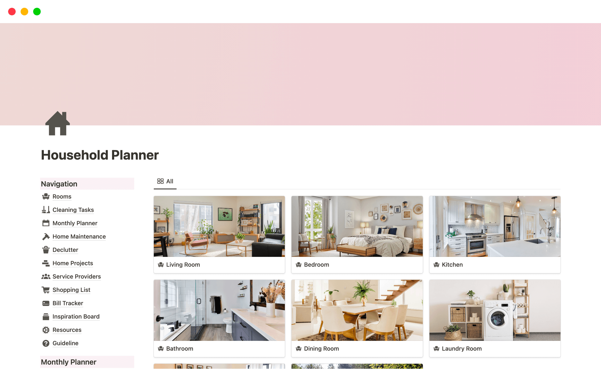 A template preview for Household Planner and Home Management