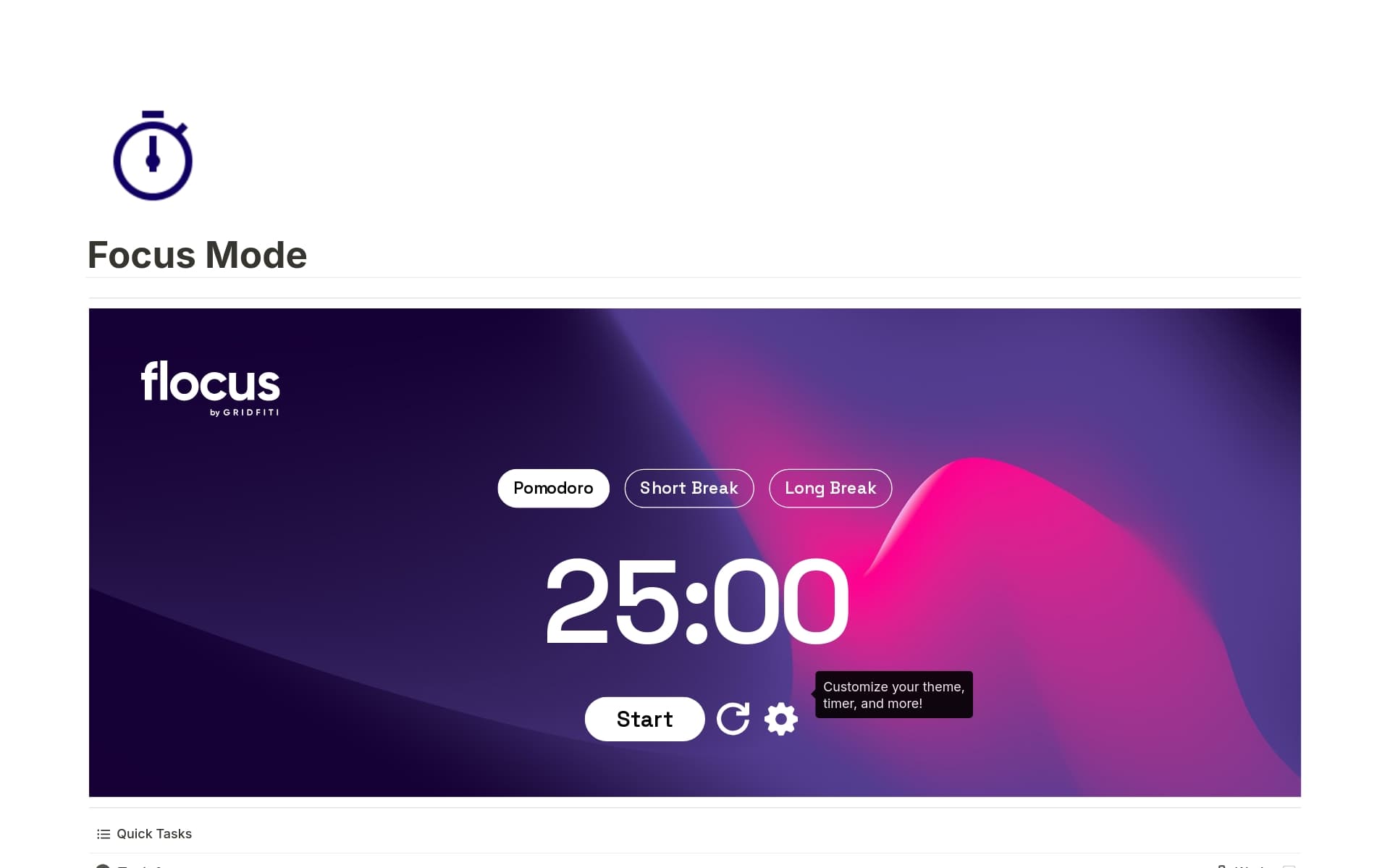 Focus Mode Ui Example Focus Mode - Pomodoro System Template | Notion Marketplace