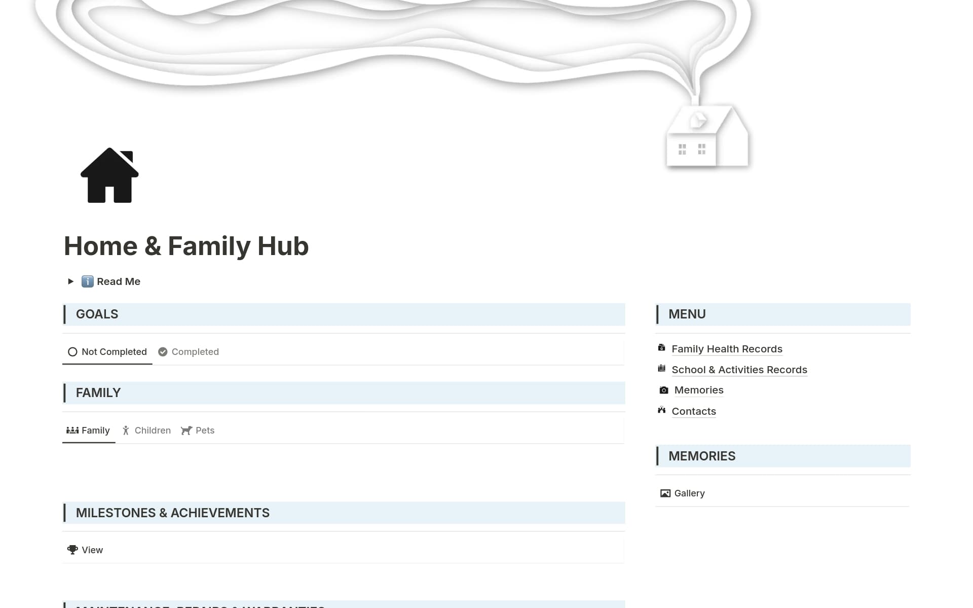 A template preview for Home & Family Hub