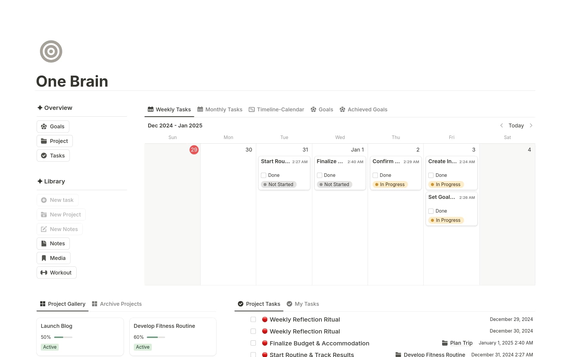 A template preview for One Brain(Personal Project management)
