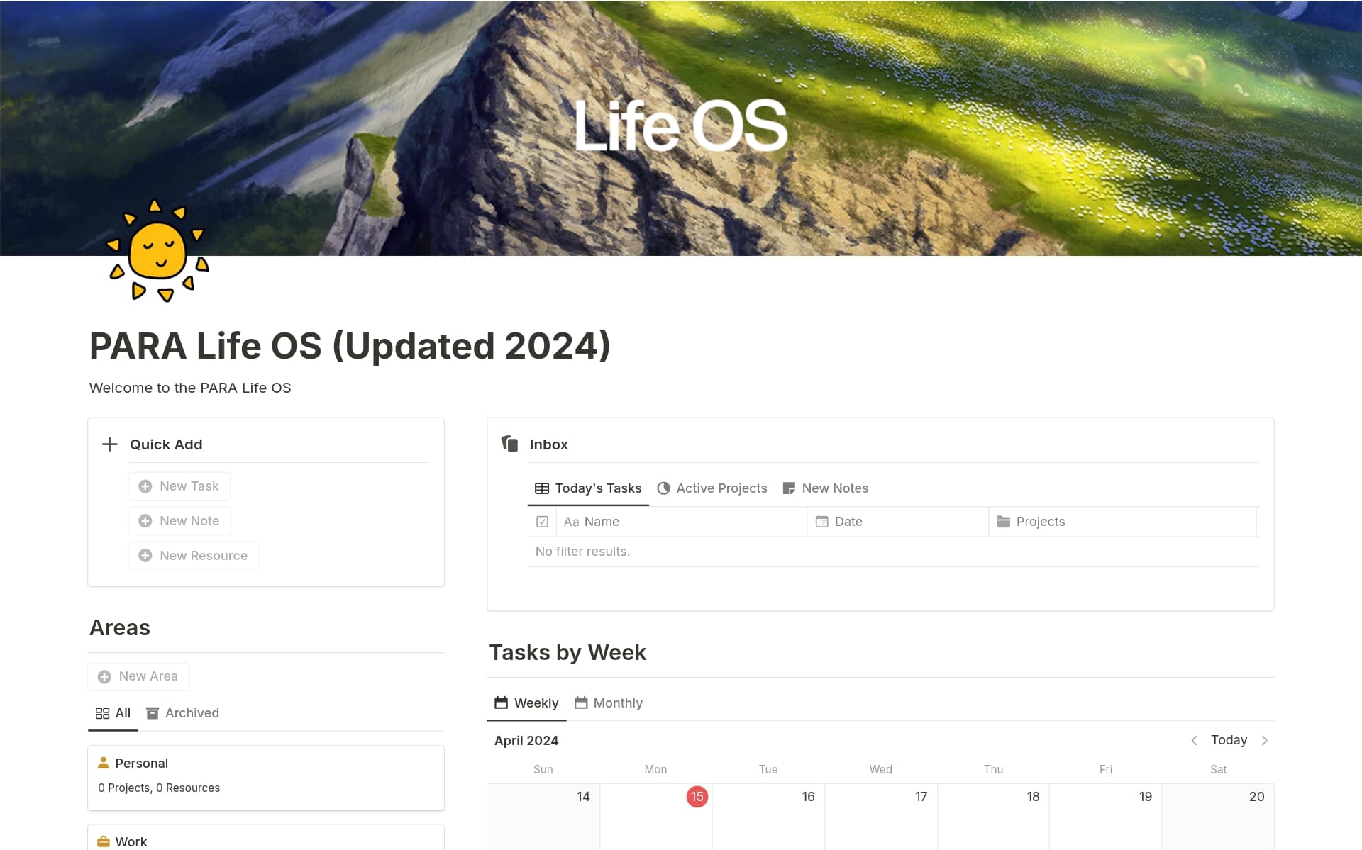 Use the PARA method to take back control of your Life with Notion. The template is inspired by Best Seller Book The PARA method by Tiago Forte