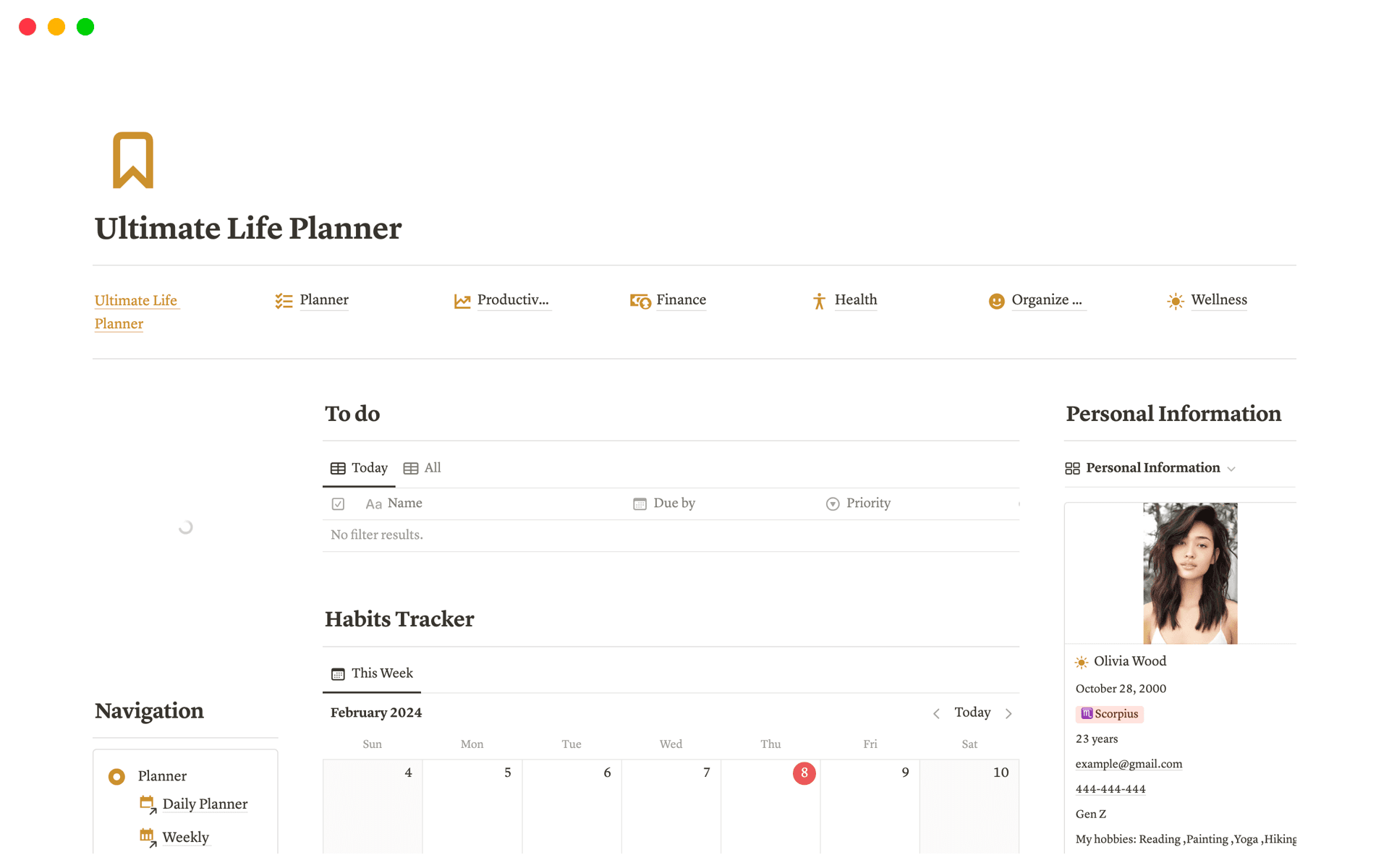 A template preview for Ultimate Life Planner