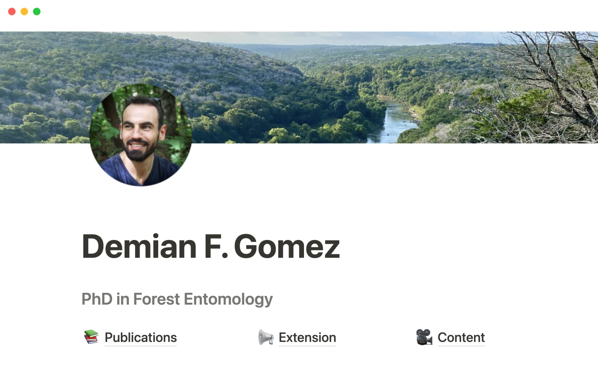 Academic portfolio with publications, outreach, content, and contact information.