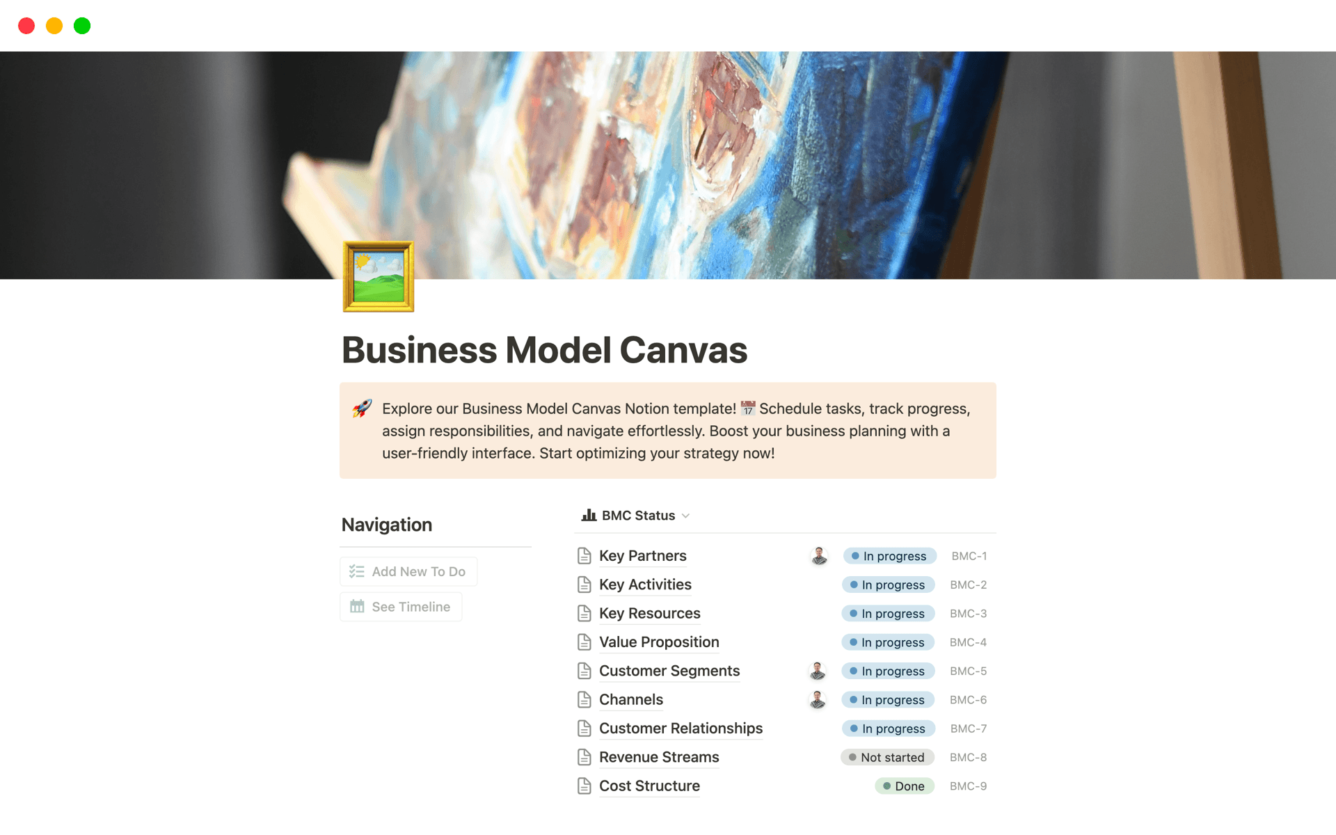 A template preview for Business Model Canvas