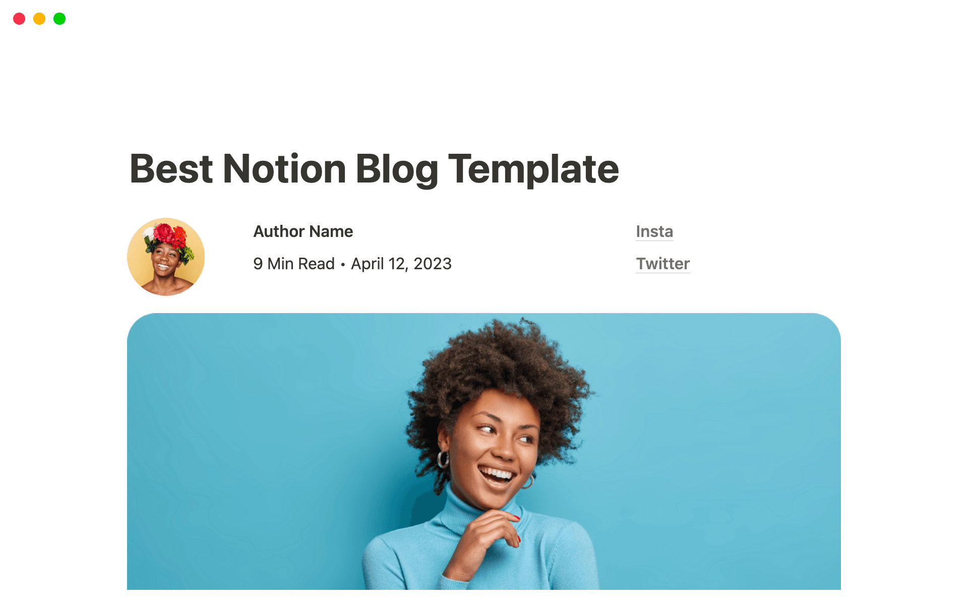 A template preview for Notion Blog Template