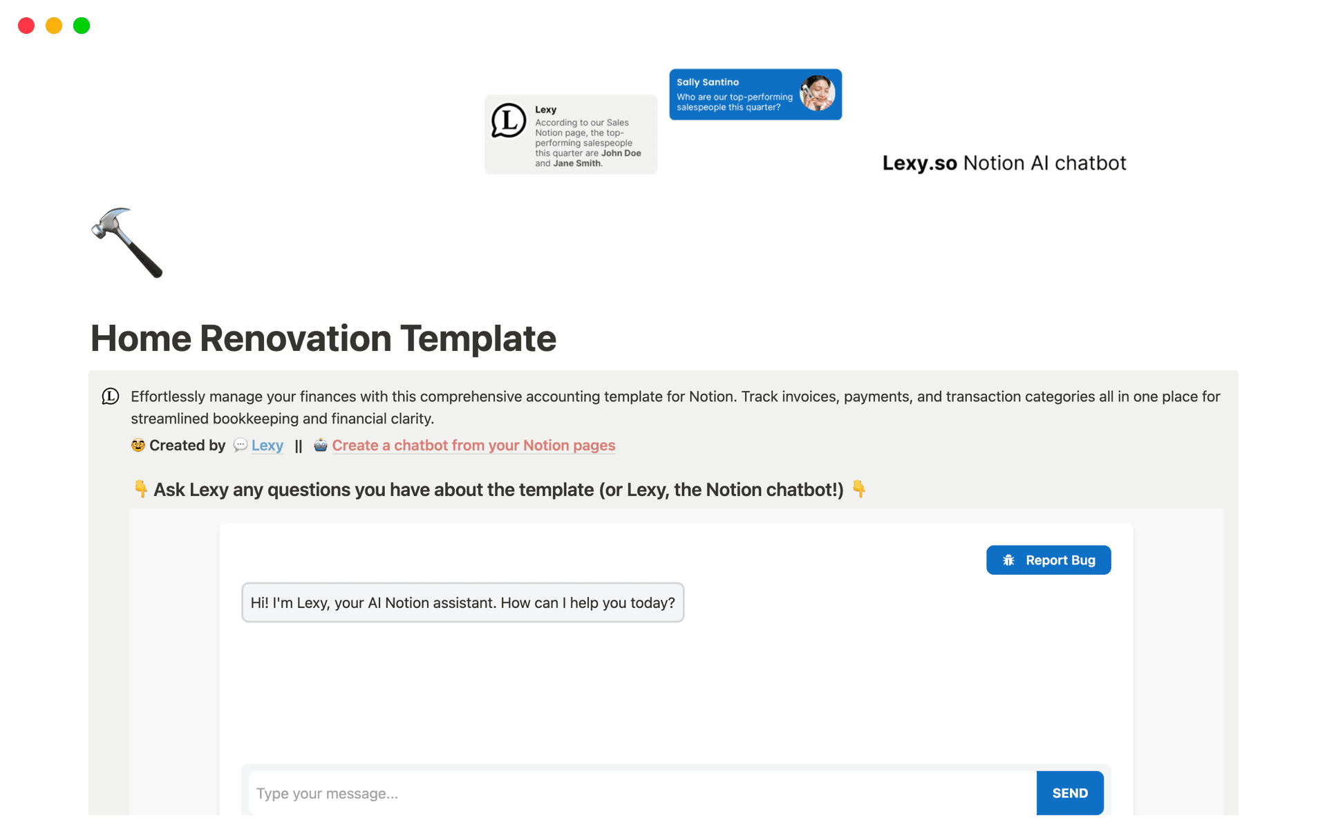 A template preview for Home Renovation