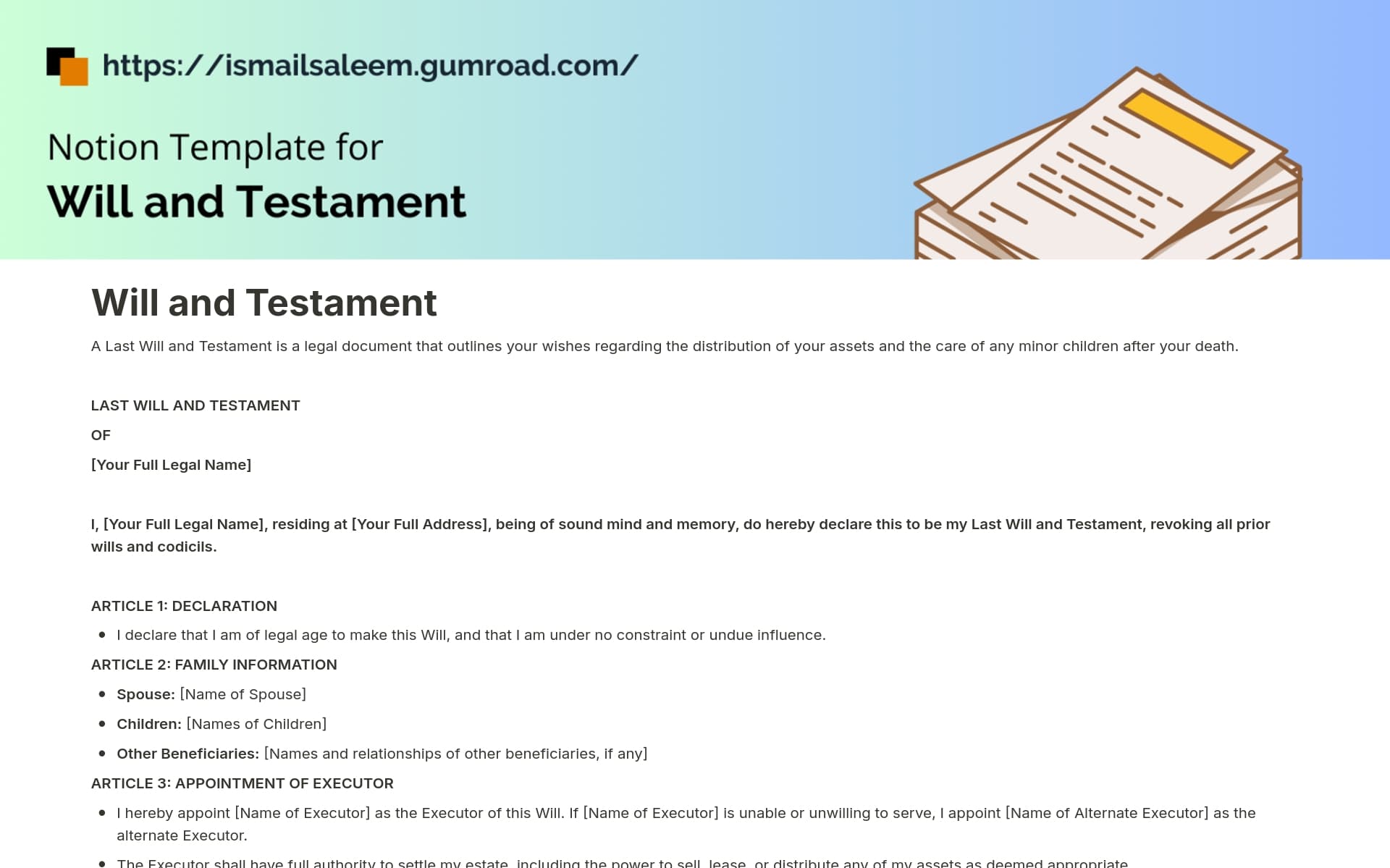 Will and Testament Template by Ismail Store | Notion Marketplace will-and-testament-template-by-ismail-store-notion-marketplace