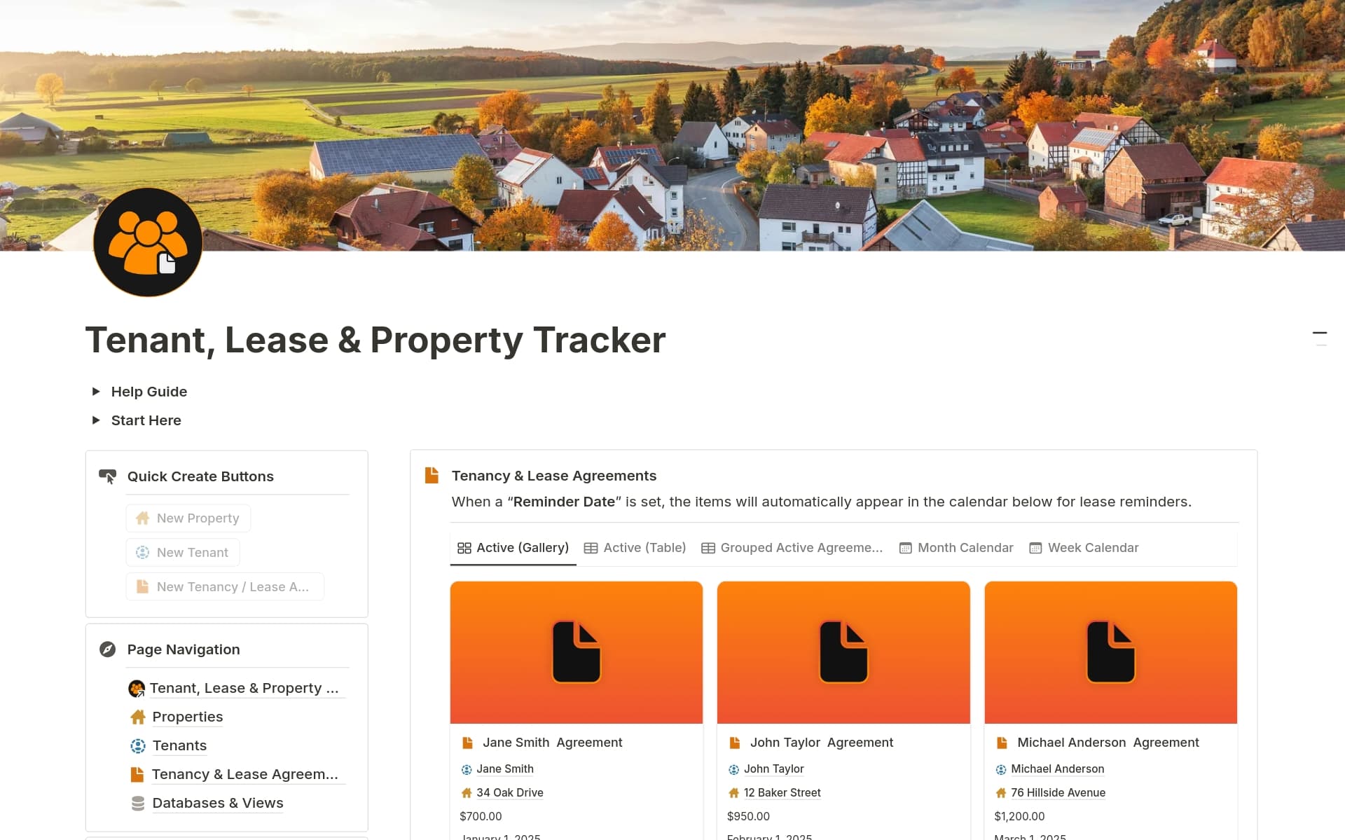 A streamlined Notion template to manage tenants, leases, and properties in one place. Stay on top of lease renewals, rent payments, and occupancy with built-in reminders, calendar views, and quick-access dashboards. Perfect for landlords & property managers.