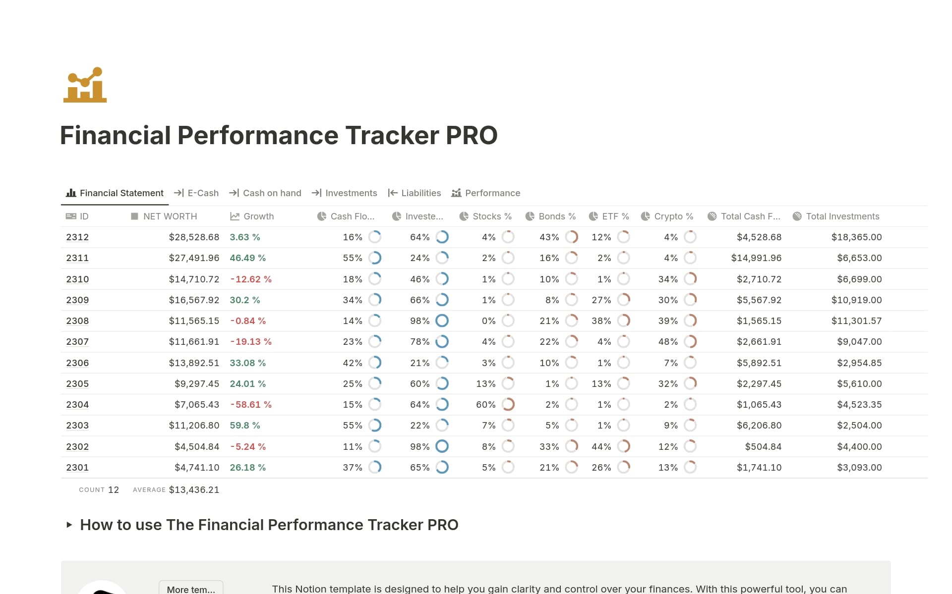 A template preview for Financial Performance Tracker PRO