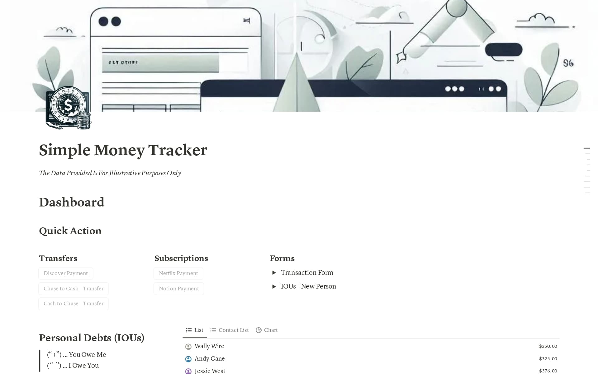 A template preview for Simple Money Tracker (IOU Features Included)