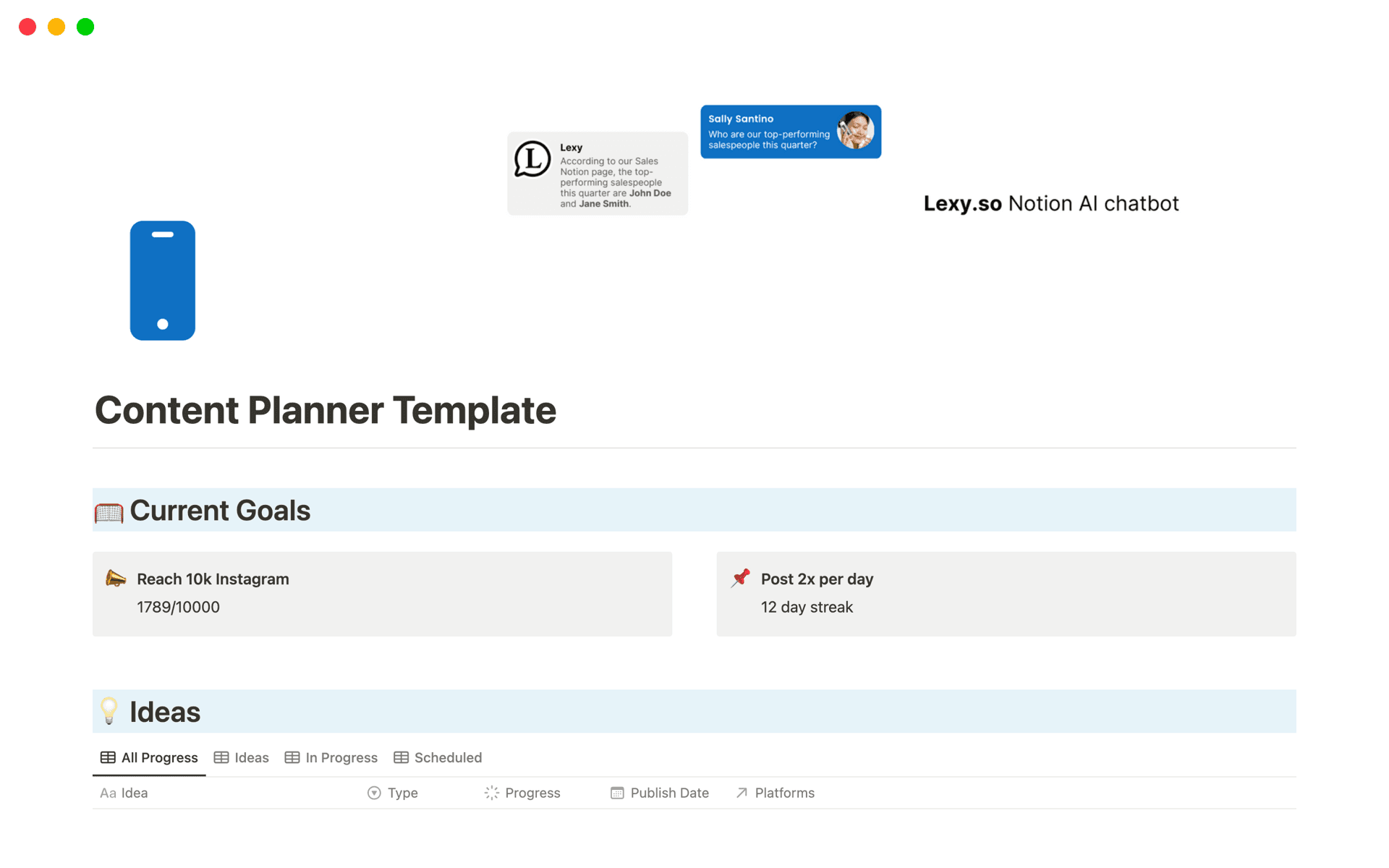 A template preview for Social Media Content Planner