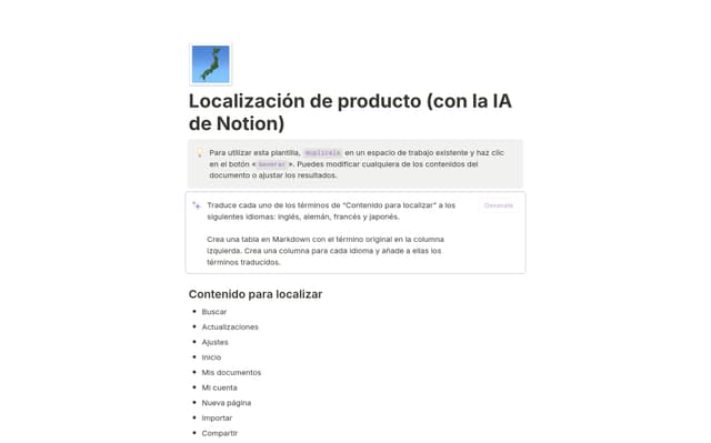 Localización de producto (con la IA de Notion)