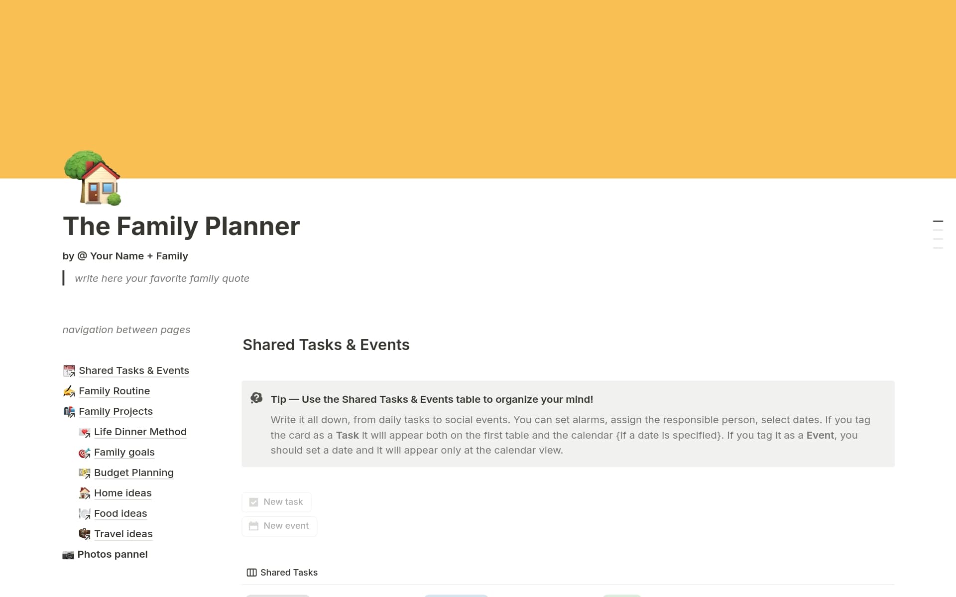 A template preview for The Family Planner