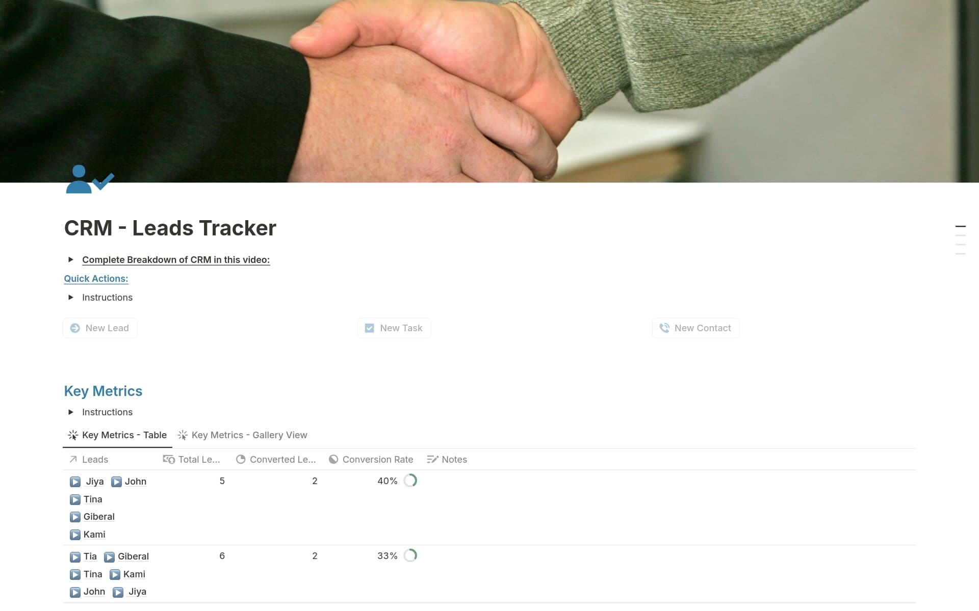 A template preview for CRM - Leads Tracker