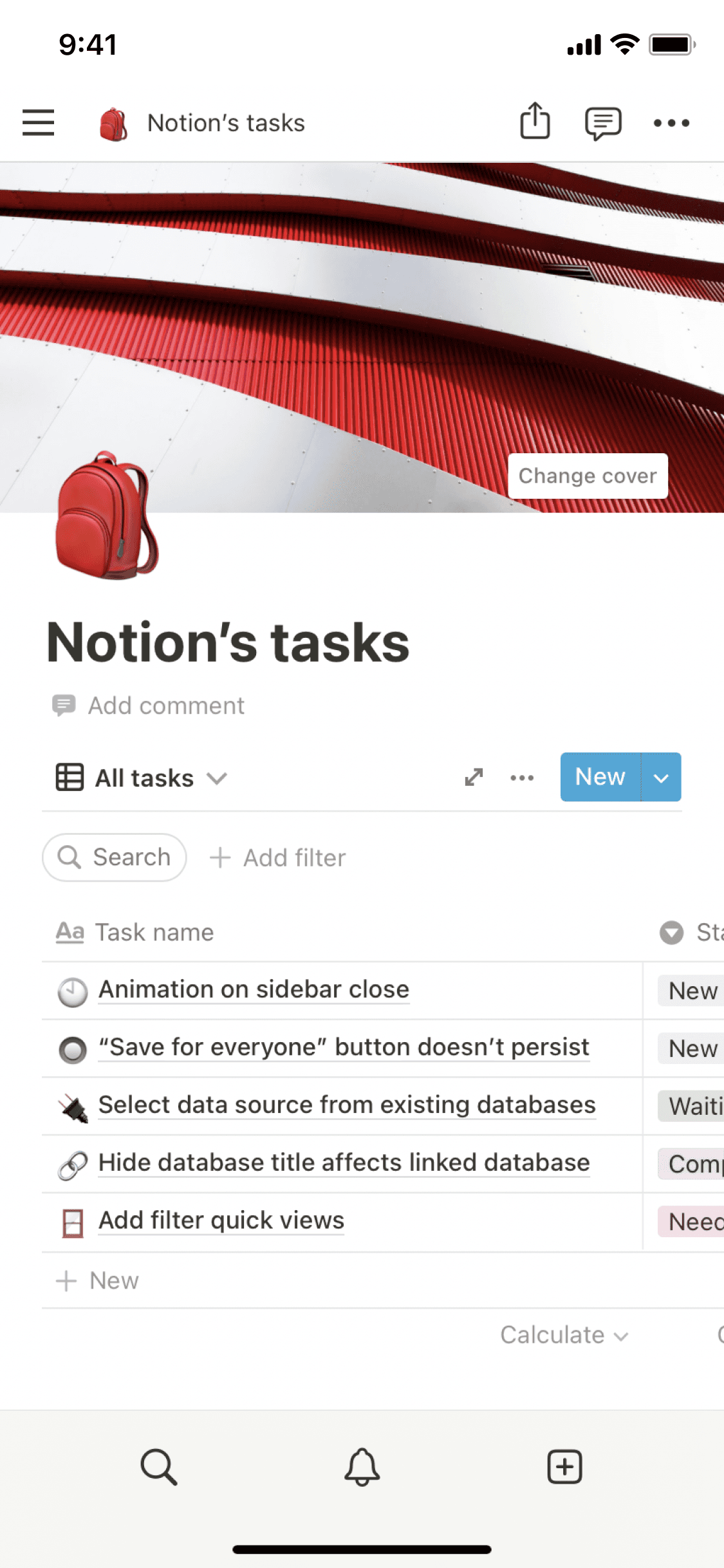 A screenshot of Notion's mobile app