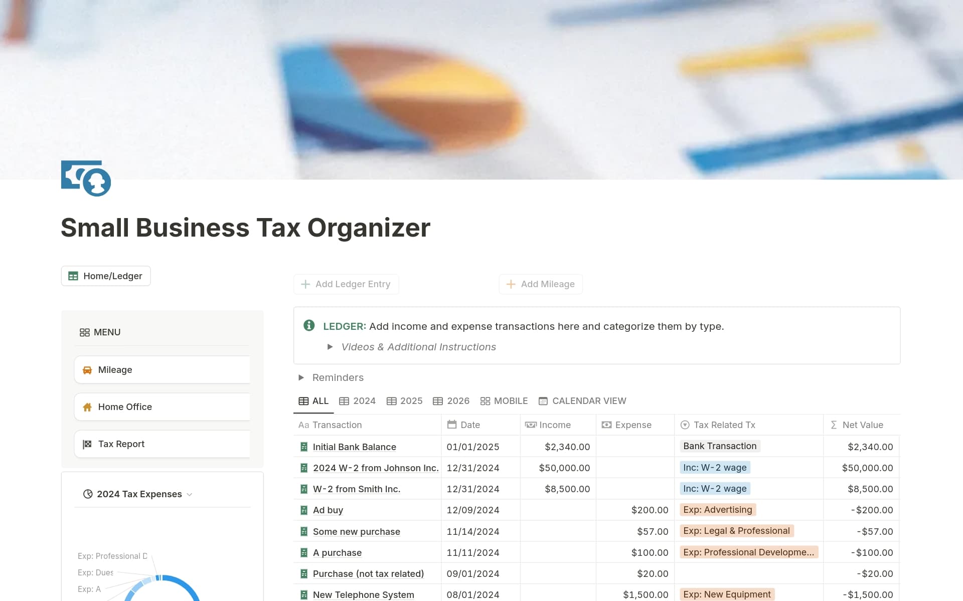 معاينة قالب Small Business Tax Organizer