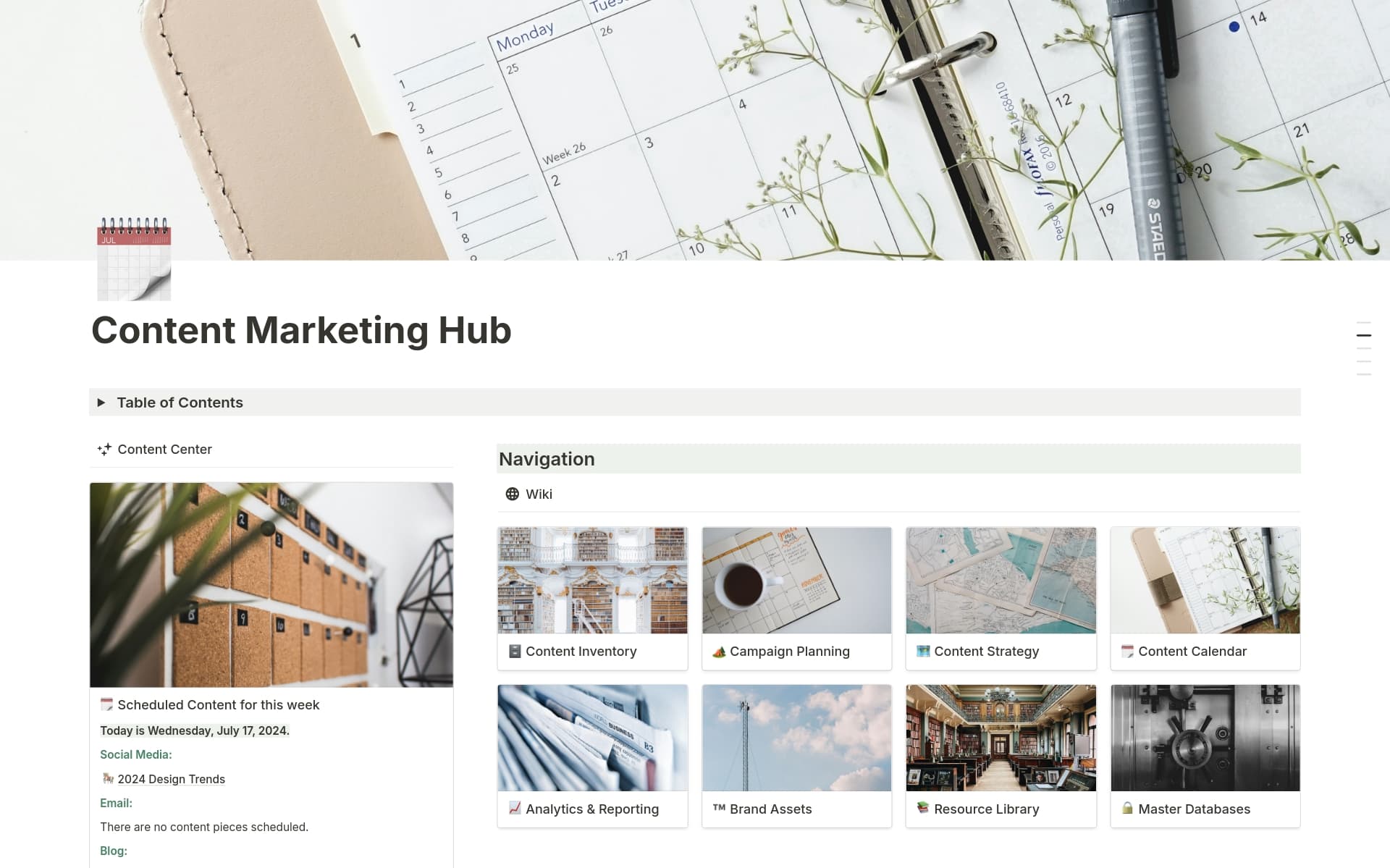 A template preview for Content Marketing Hub