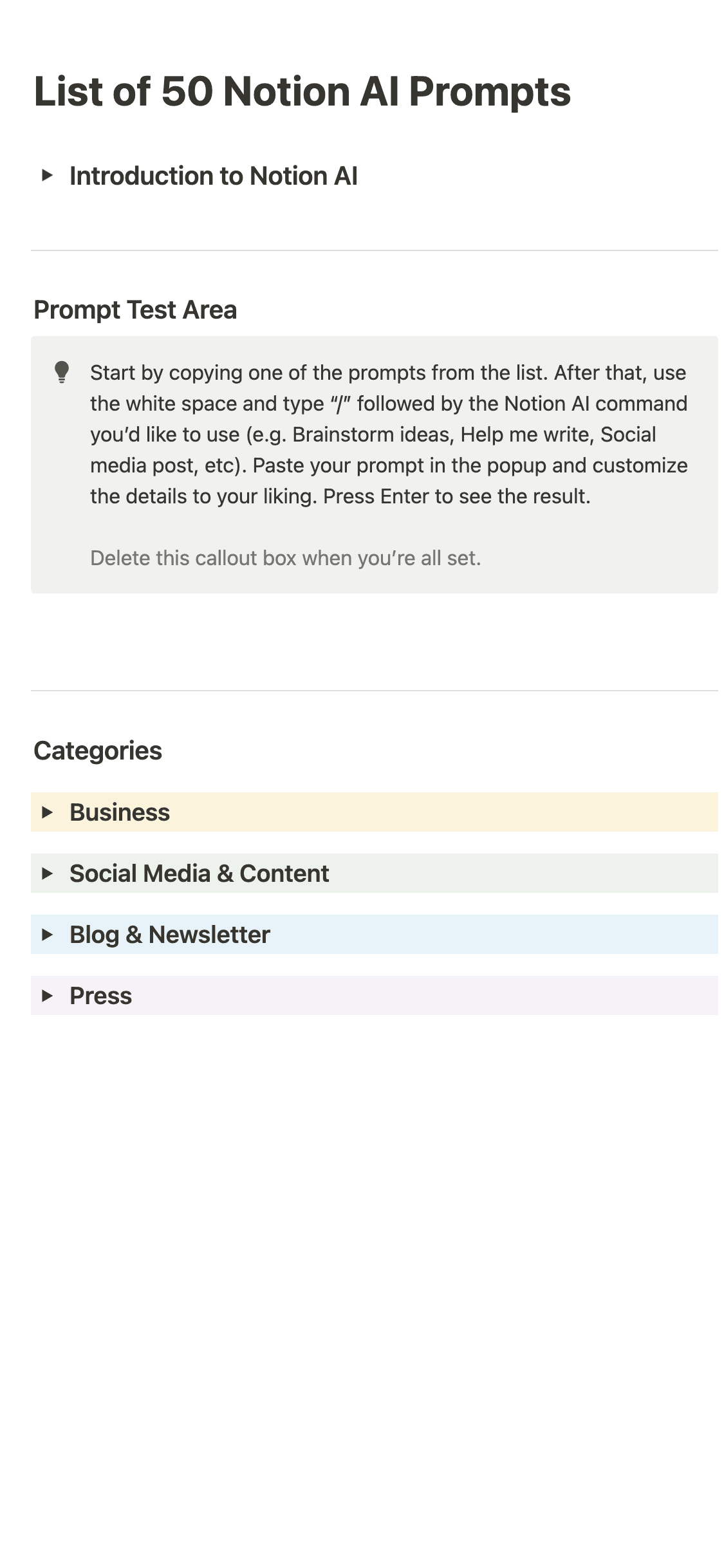 A screenshot of Notion's mobile app
