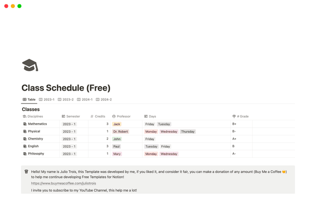 Class Schedule