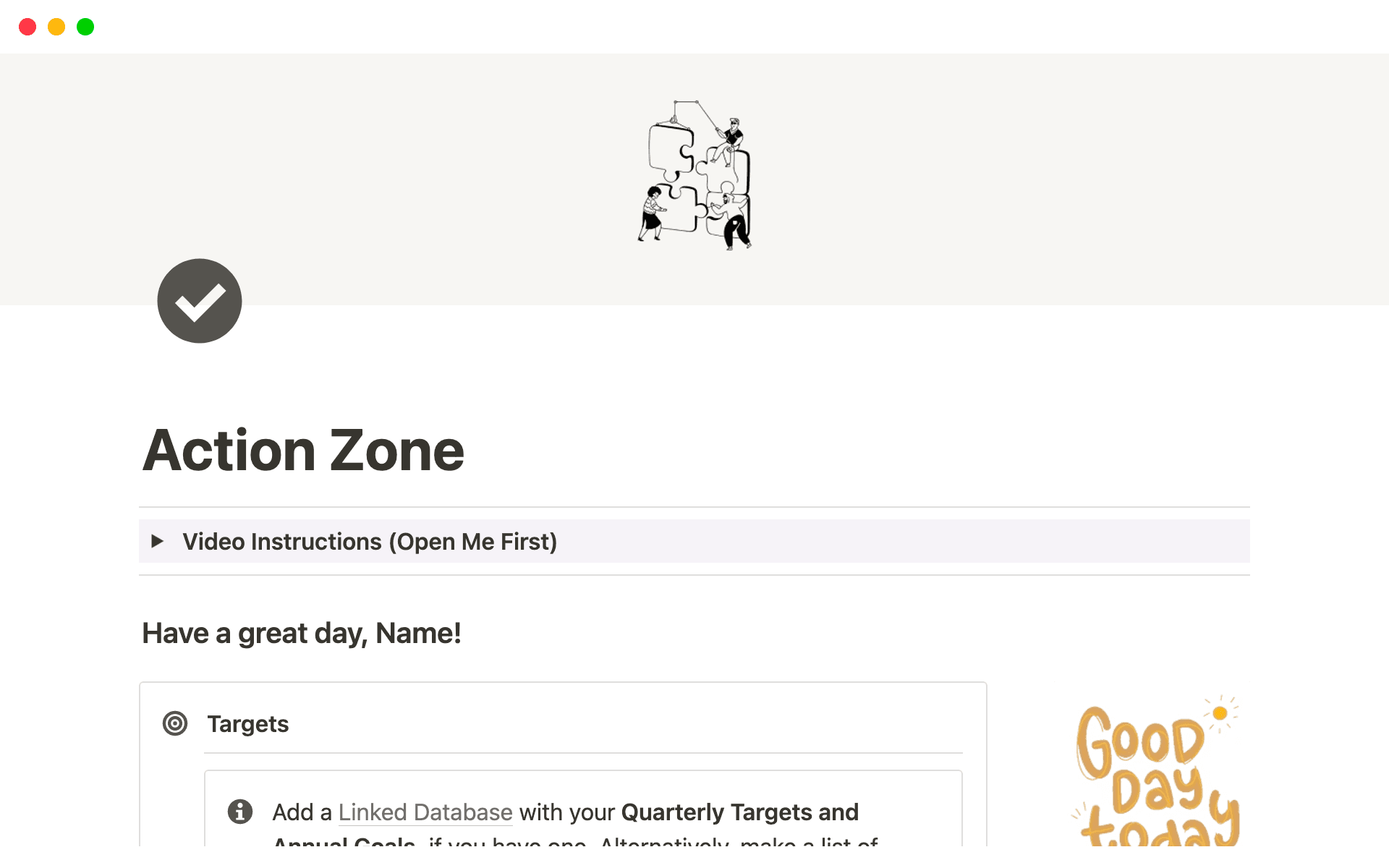 A template preview for Projects and Action Tasks