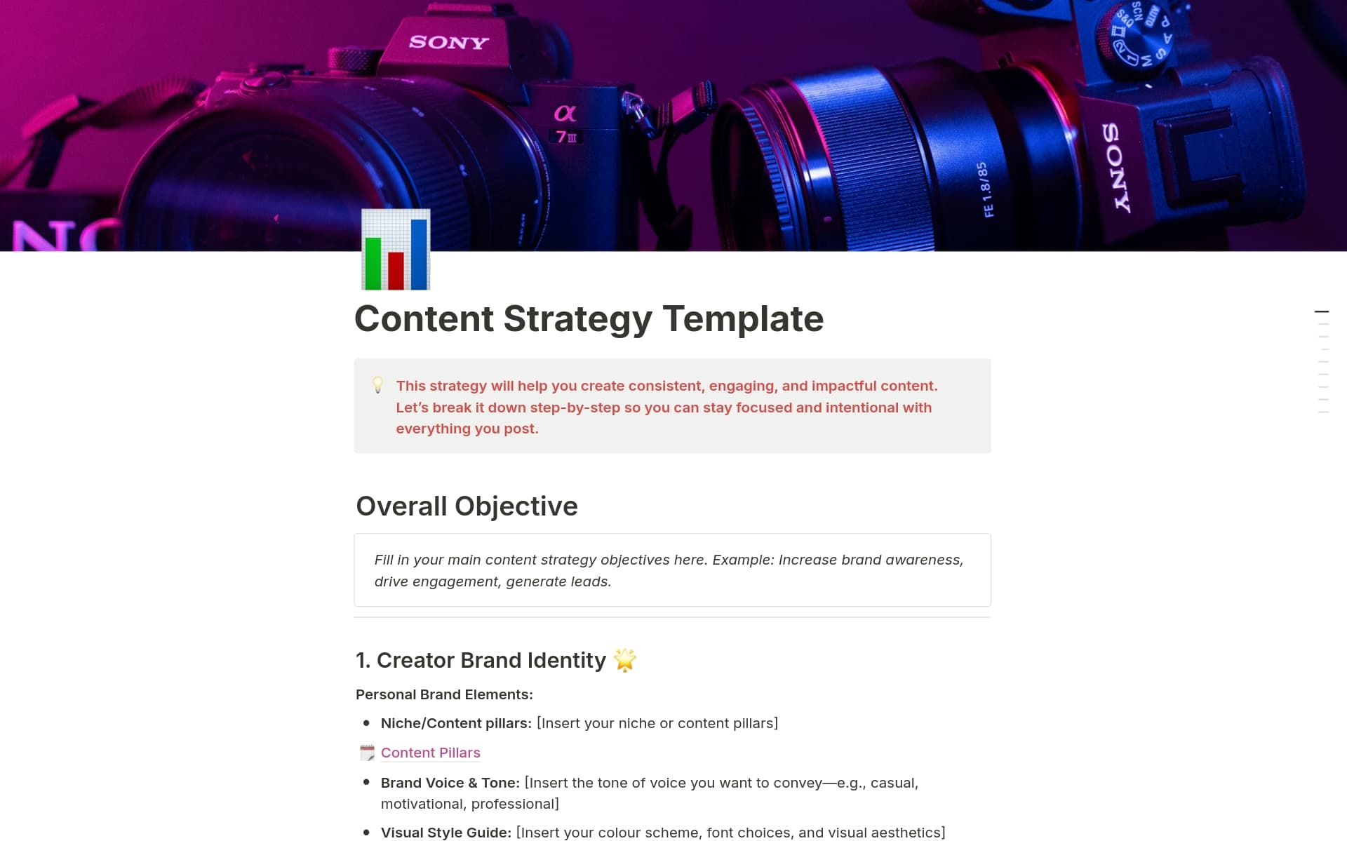 A template preview for Content Strategy