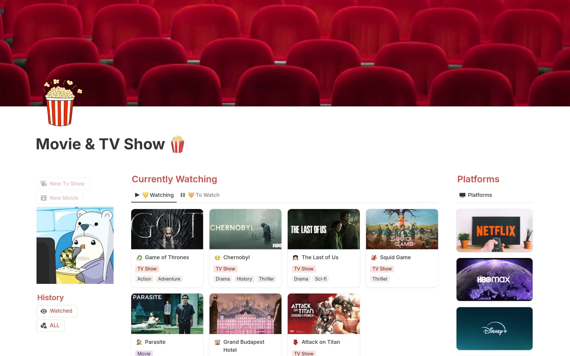 A template preview for Movie & TV Show Tracker 🍿