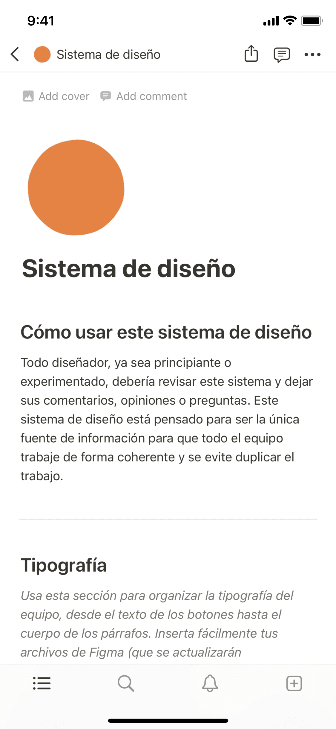 Una captura de pantalla de la aplicación móvil de Notion