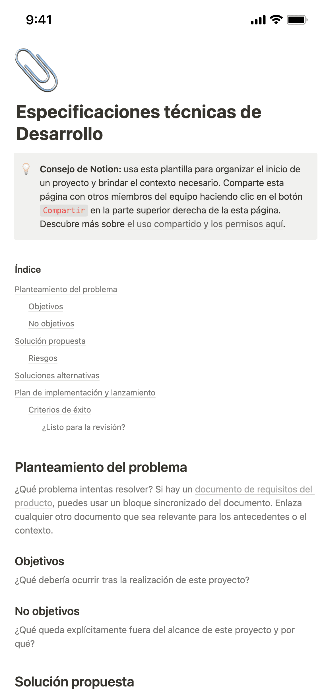Una captura de pantalla de la aplicación móvil de Notion